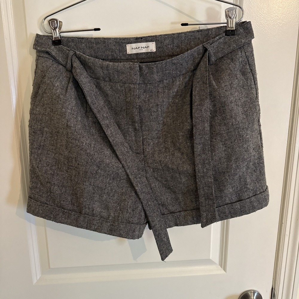 NAF NAF Paris Gray Cuffed Wool Blend Tailored Cuffed Shorts Size 42 US 10